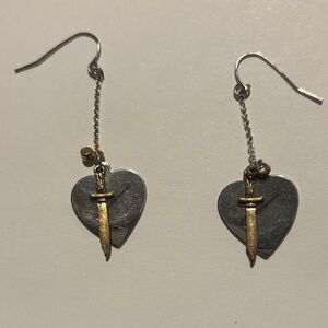 Heart and Sword Dangle Earrings